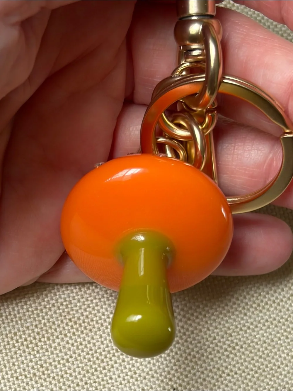 Trendy Orange Mushroom Rhinestone Keychain